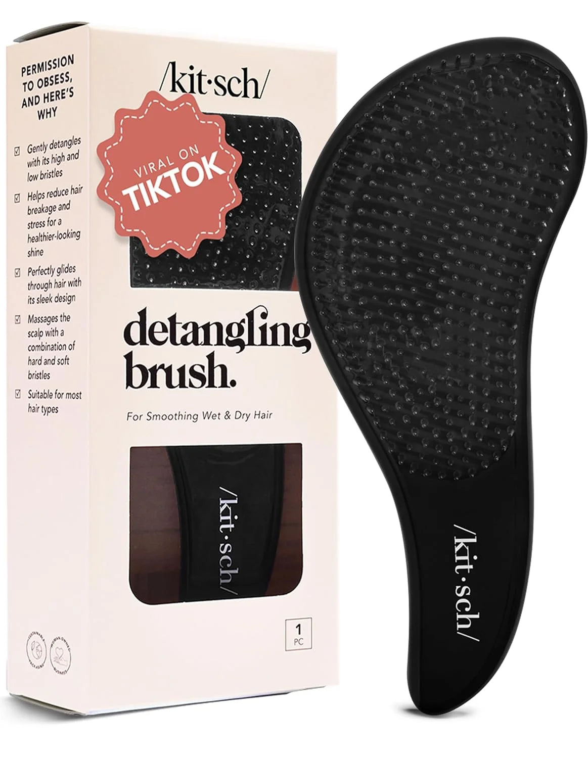 Kitsch Detangle Brush – Gentle Curly Hair Brush All Hair Types - Haze Blue