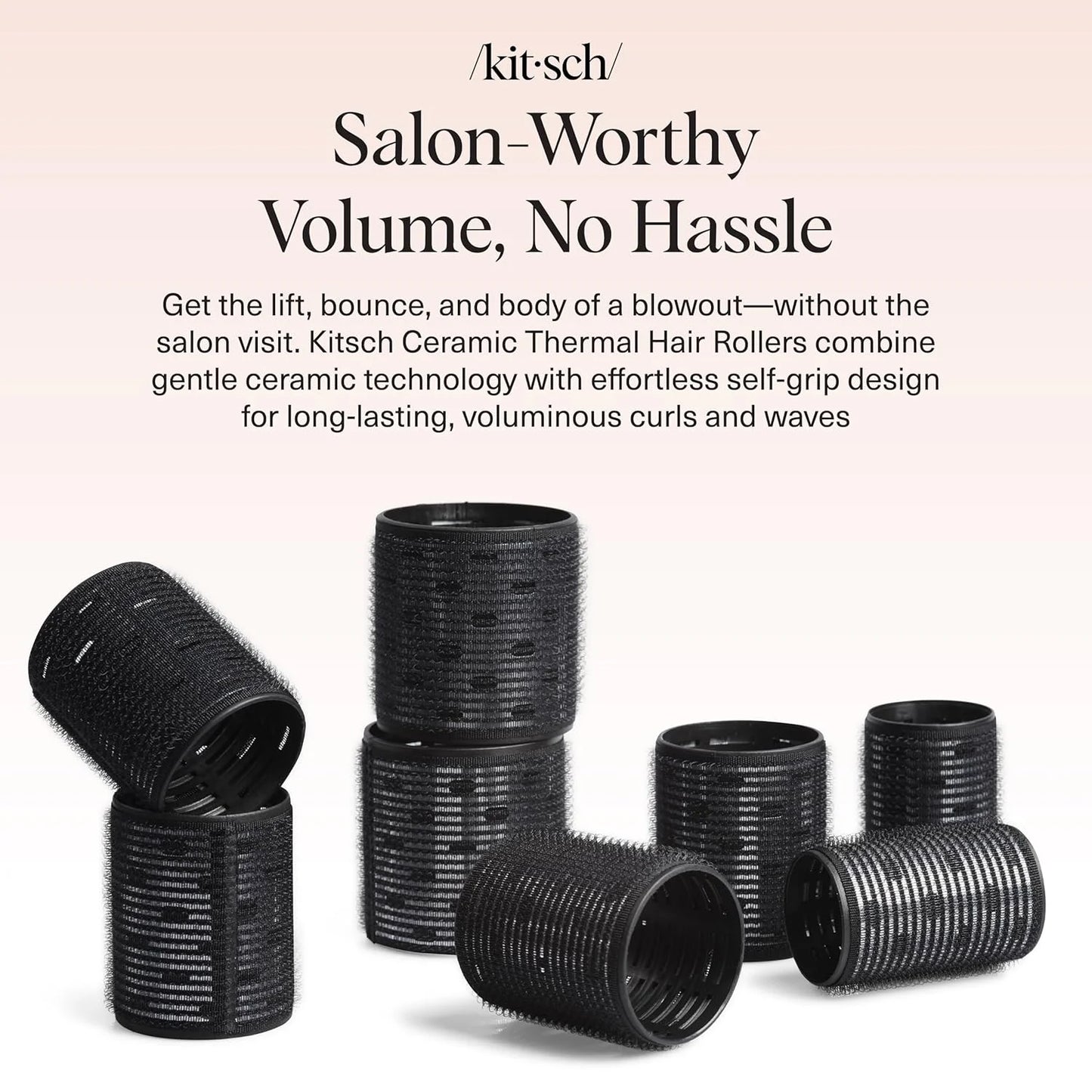 Kitsch Ceramic Hair Rollers for Women - Black, 8 Count (Pack of 1)