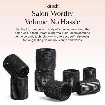Kitsch Ceramic Hair Rollers for Women - Black, 8 Count (Pack of 1)