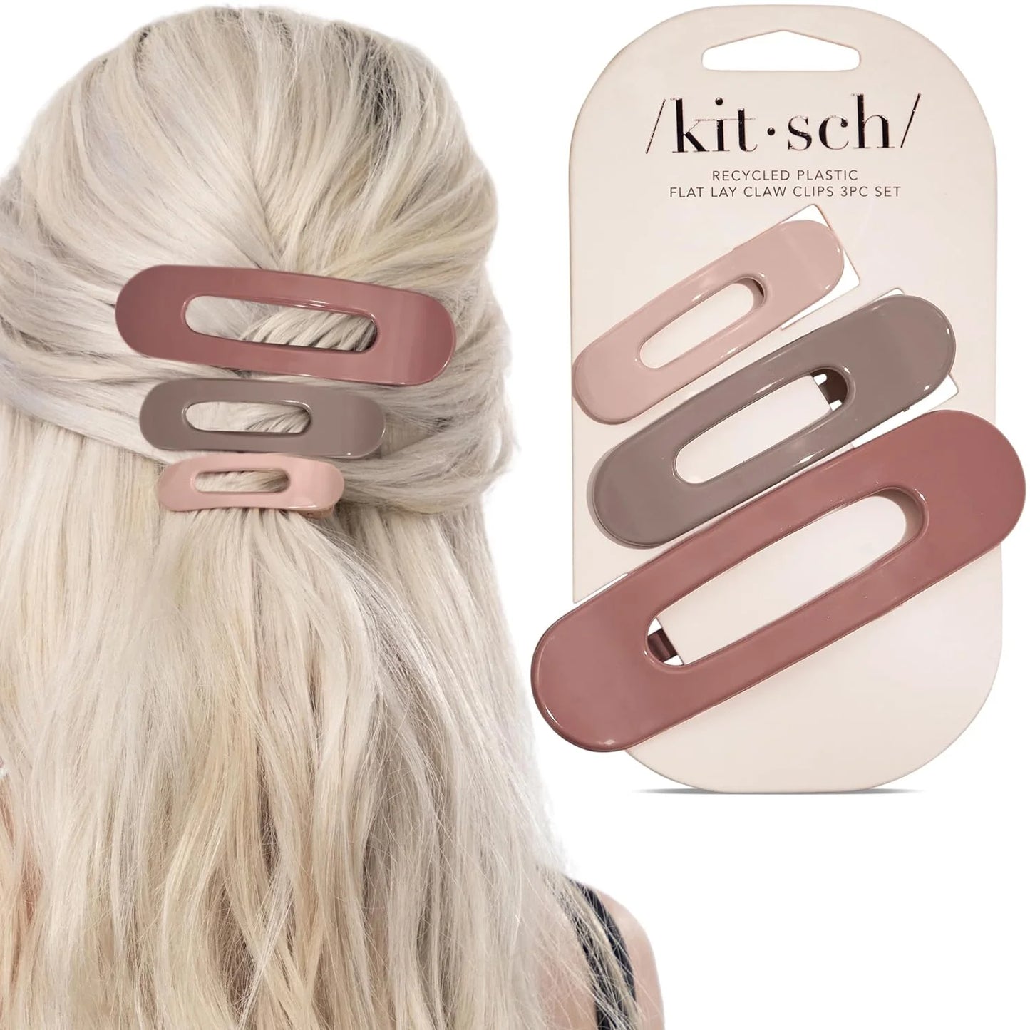 Kitsch Flat Hair Clips for Women - Black & Tortoise, 2pc