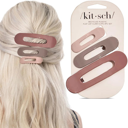 Kitsch Flat Hair Clips for Women - Black & Tortoise, 2pc