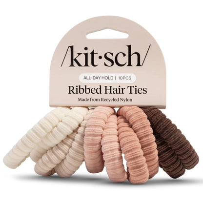 Kitsch Ribbed Hair Ties No Damage - Blush, 10pcs