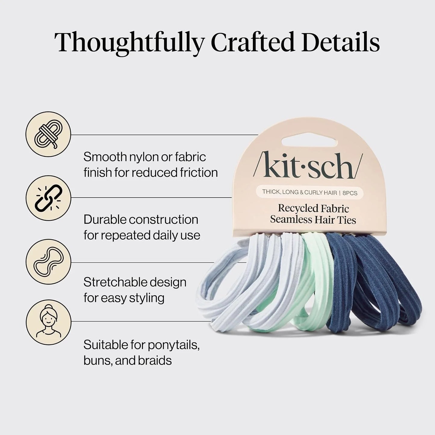 Kitsch Ribbed Hair Ties No Damage - Blush, 10pcs
