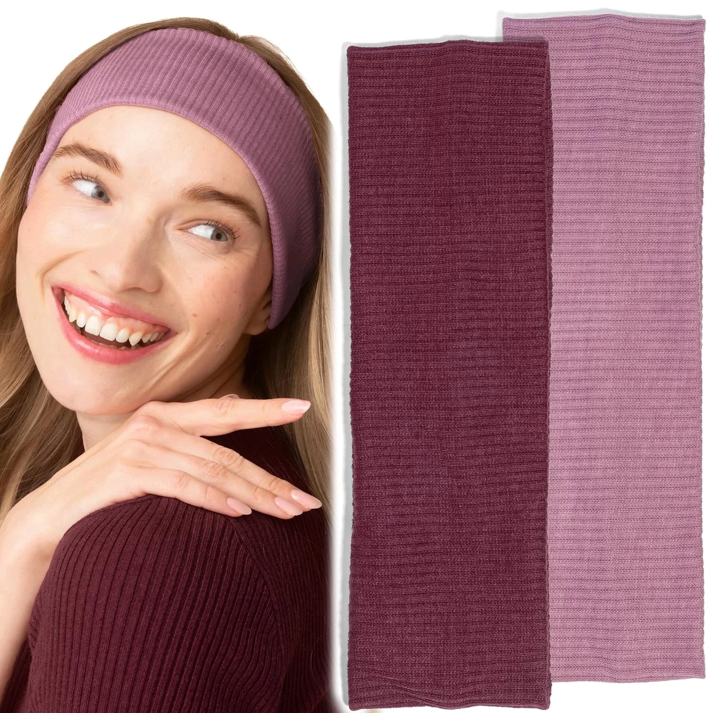 Kitsch Ribbed Wide Headbands for Women Non Slip - Cherry & Pink, 2 pcs
