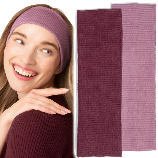 Kitsch Ribbed Wide Headbands for Women Non Slip - Cherry & Pink, 2 pcs