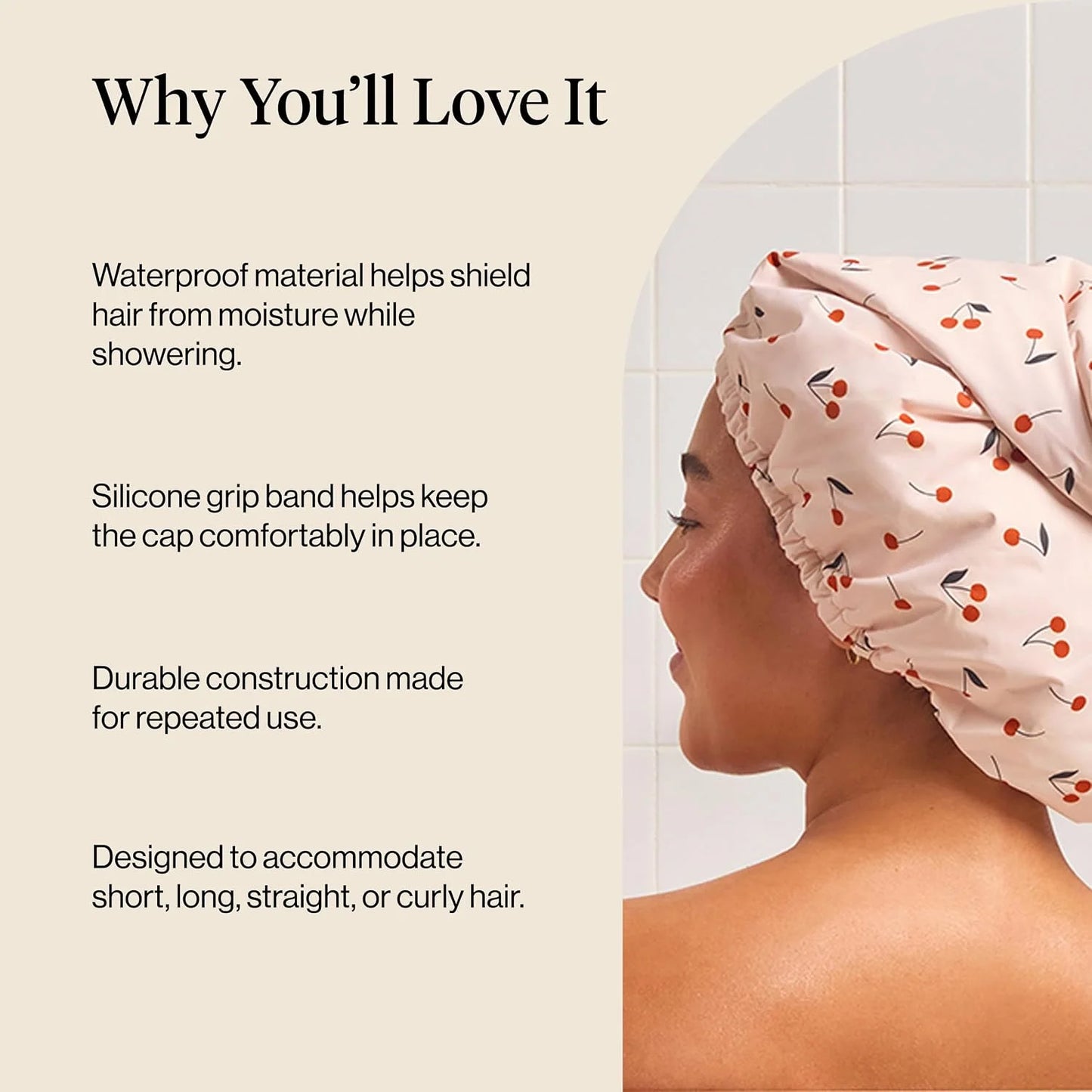 Kitsch Luxury Large Shower Cap for Women - Cherry Print