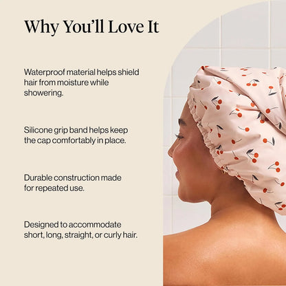 Kitsch Luxury Large Shower Cap for Women - Cherry Print