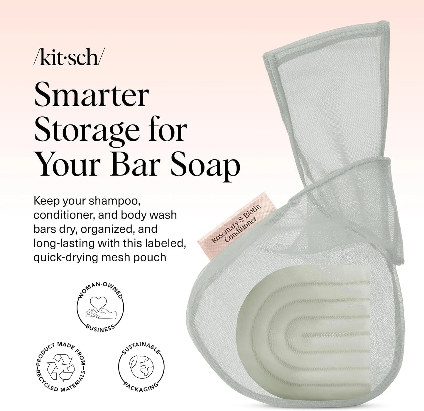Kitsch Soap Saver Bag – Patented Mesh Bag Soap Holder with Tag Identifier