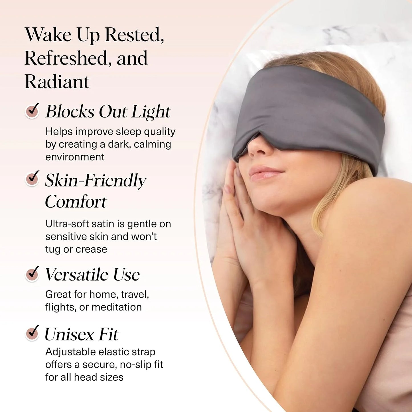 Kitsch Contour Satin Sleep Mask | Eye Masks for Sleep - Charcoal
