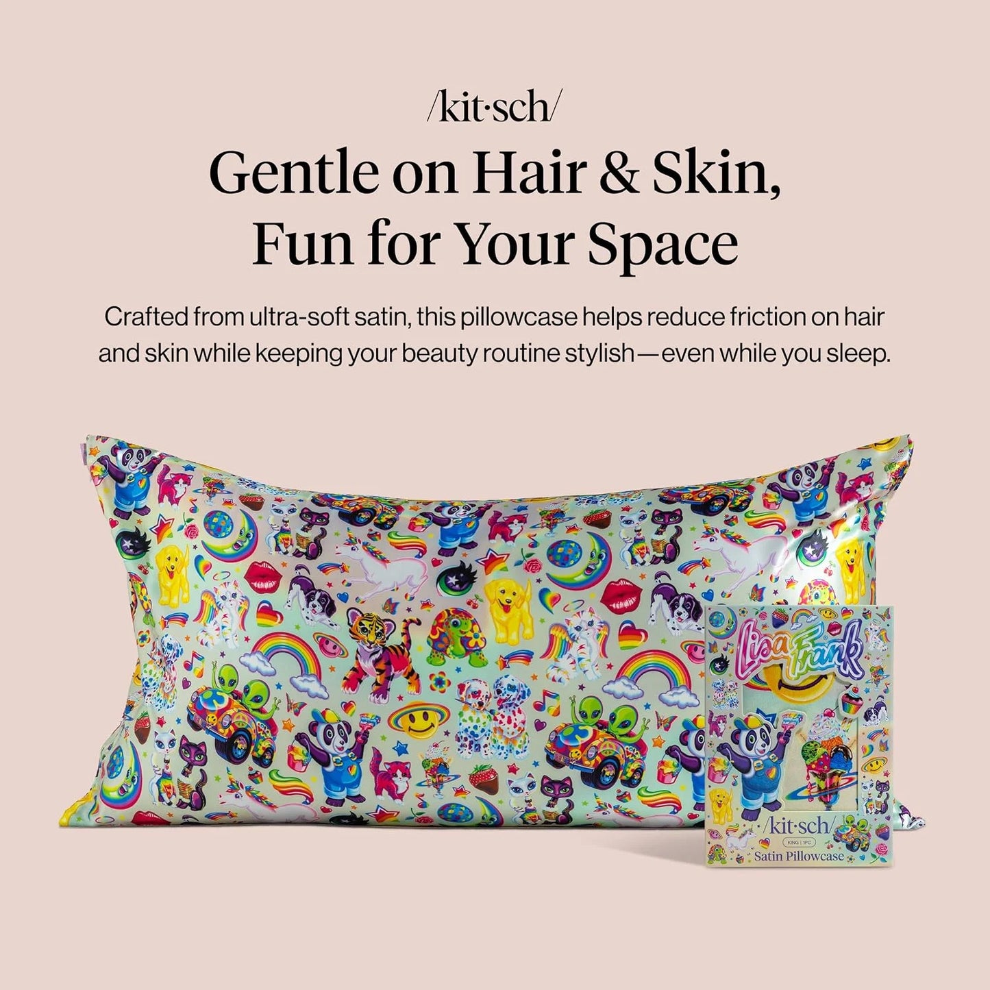 Lisa Frank x Kitsch Satin Pillowcase, Size 19x36 - Rainbow Leopard