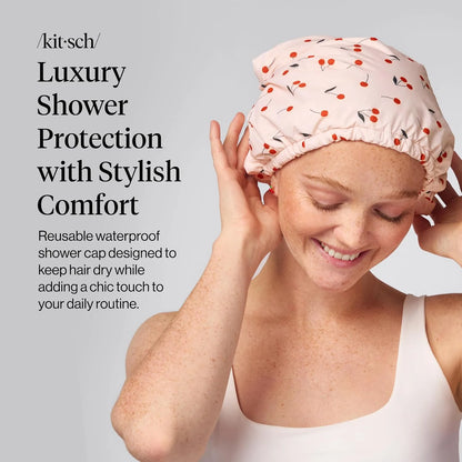 Kitsch Luxury Large Shower Cap for Women - Cherry Print