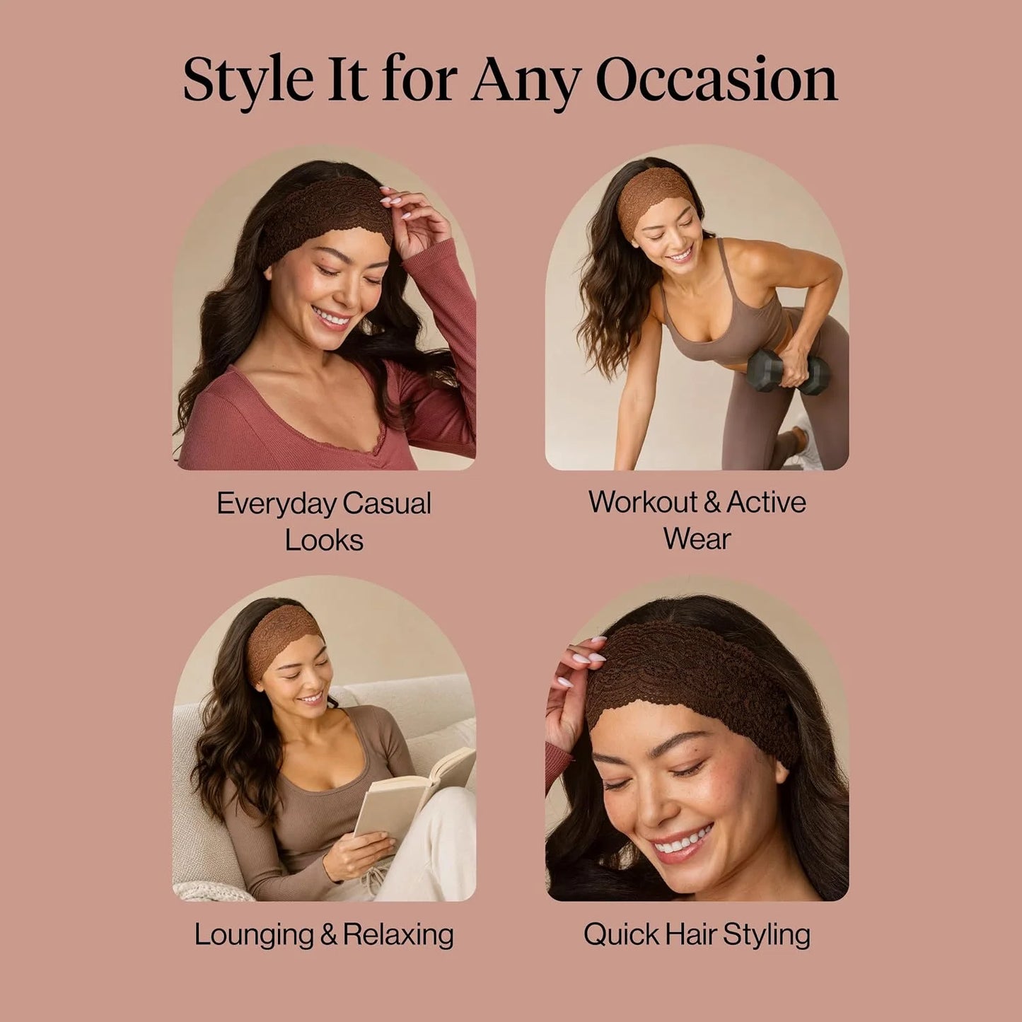 Kitsch Lace Wide Headbands for Women Non Slip - Cherry Lacquer & Dusty Pink