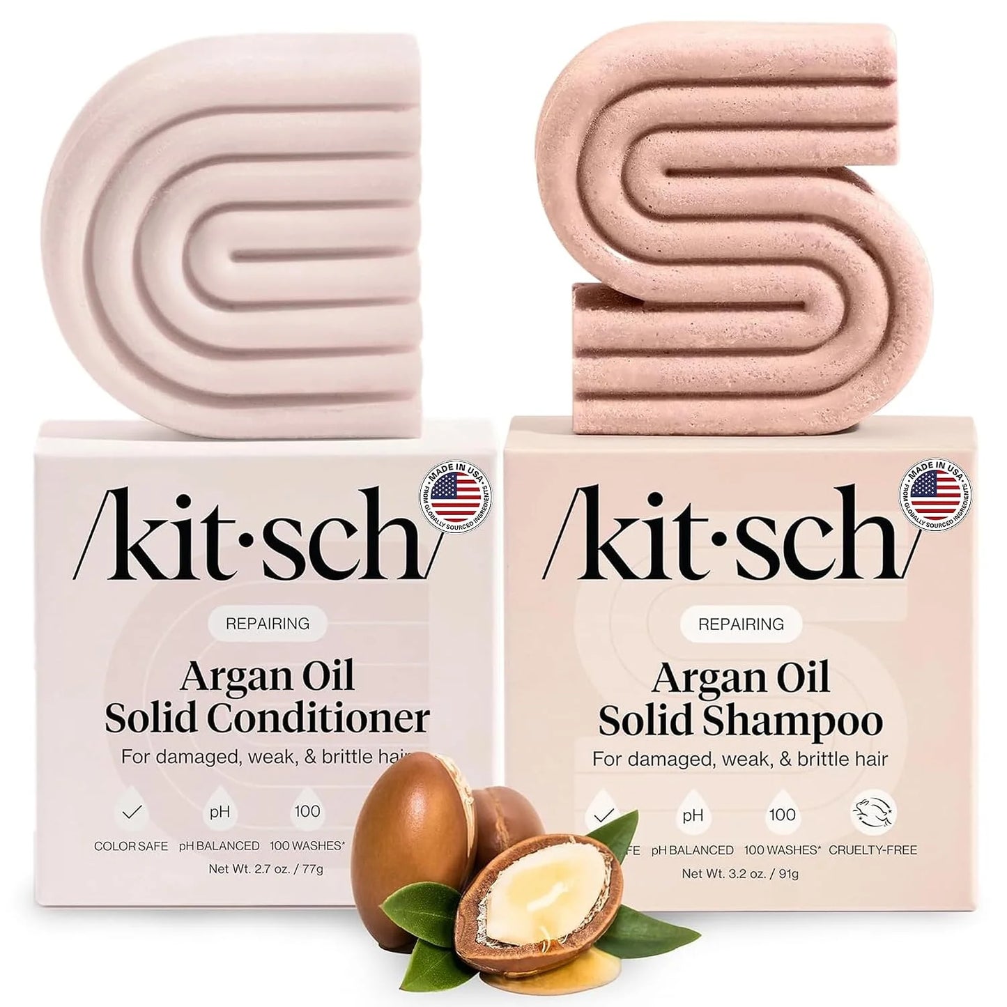 Kitsch Argan Oil Shampoo and Conditioner Set - Made in USA, 2 pcs