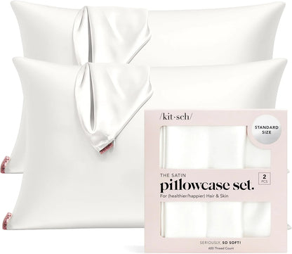 Kitsch Satin Pillowcase with Zipper - Standard Size, Haze Blue