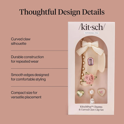 KitschPop ™ Hair Clips For Women with Charm Sets -Vintage Black, 7pcs Set