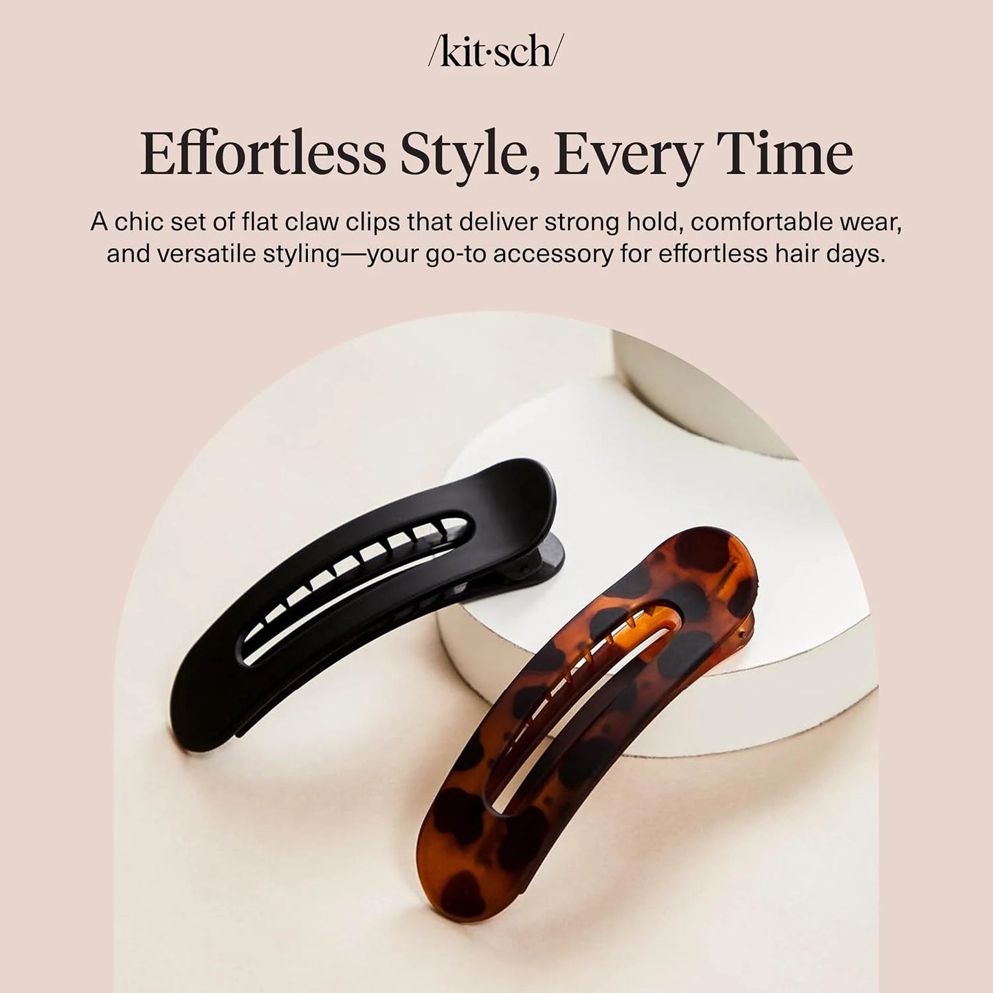 Kitsch Flat Hair Clips for Women - Black & Tortoise, 2pc