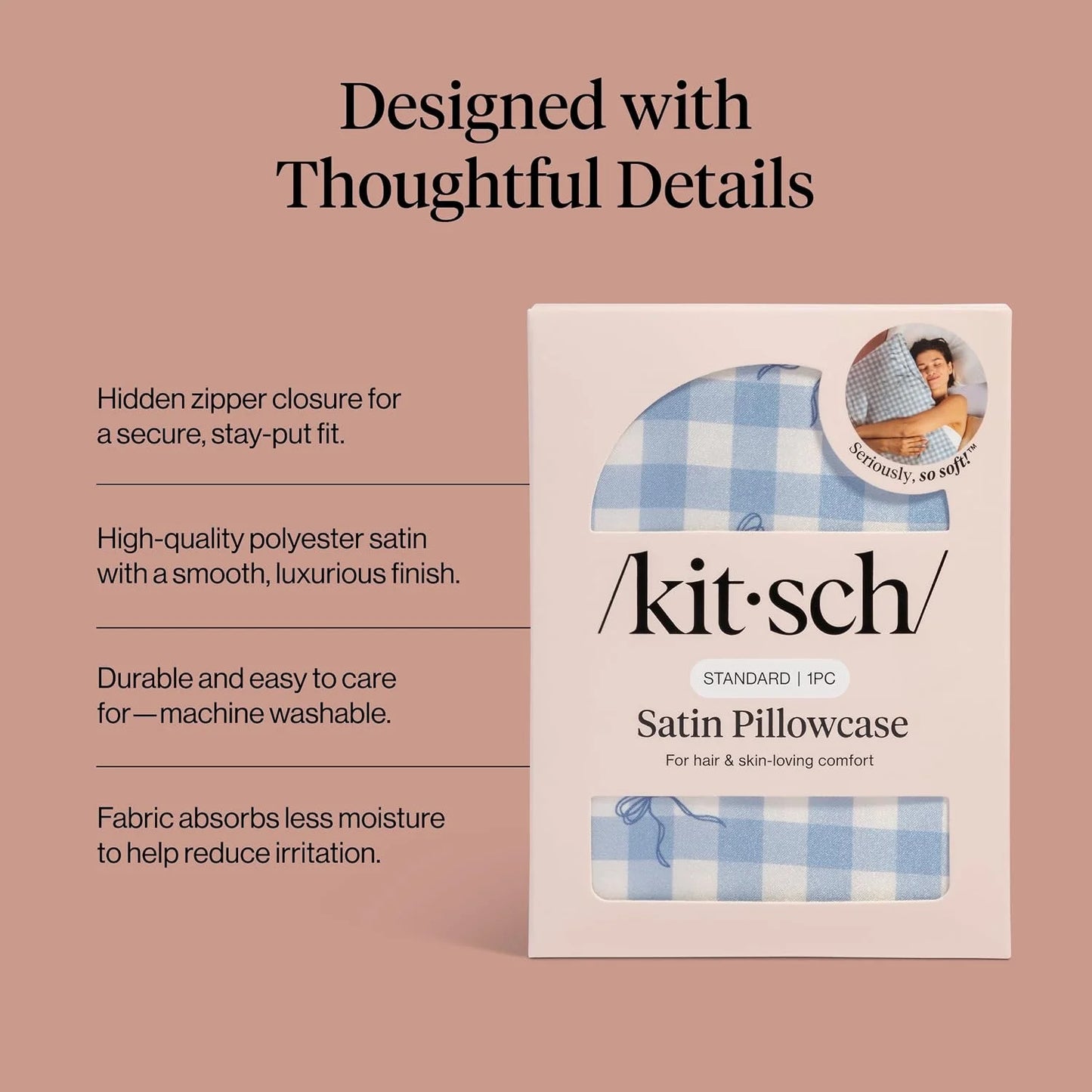 Kitsch Satin Pillowcase with Zipper - Standard Size, Haze Blue