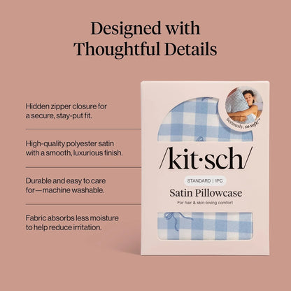 Kitsch Satin Pillowcase with Zipper - Standard Size, Haze Blue