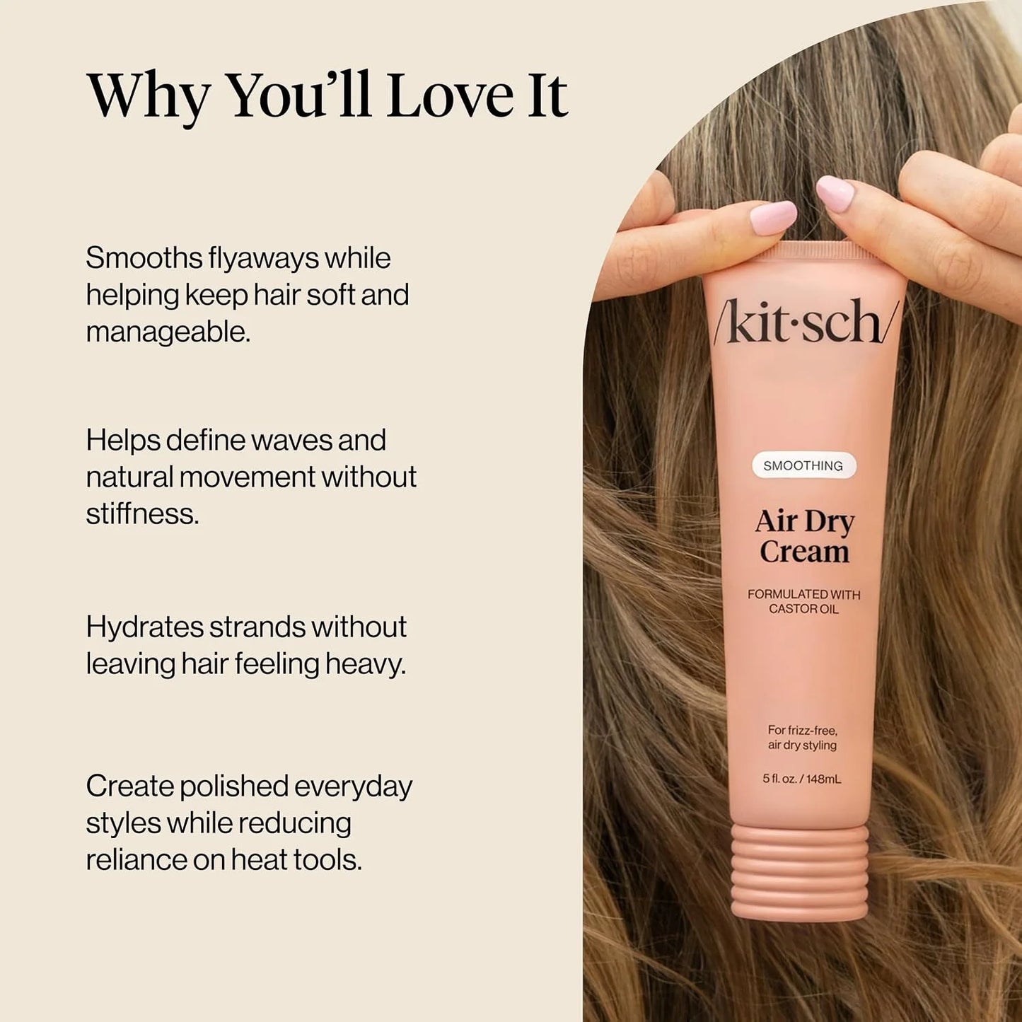 Kitsch Smoothing Air Dry Cream – With Castor Oil & Coconut Oil - 5 oz