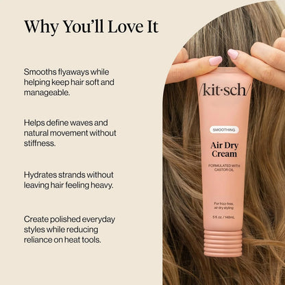 Kitsch Smoothing Air Dry Cream – With Castor Oil & Coconut Oil - 5 oz