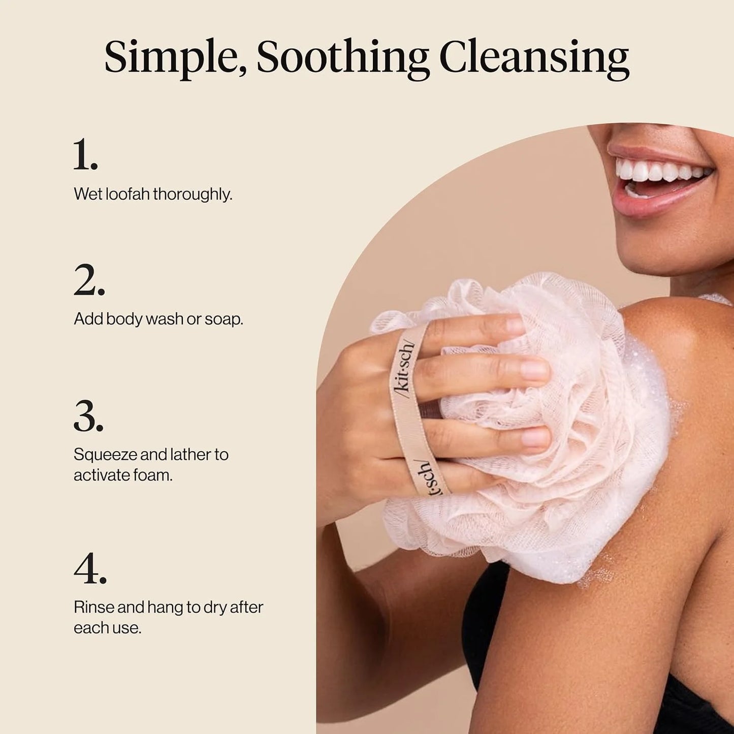 Kitsch Shower Loofah – Soft Mesh Body Scrubber & Bath Sponge - 3pc Set