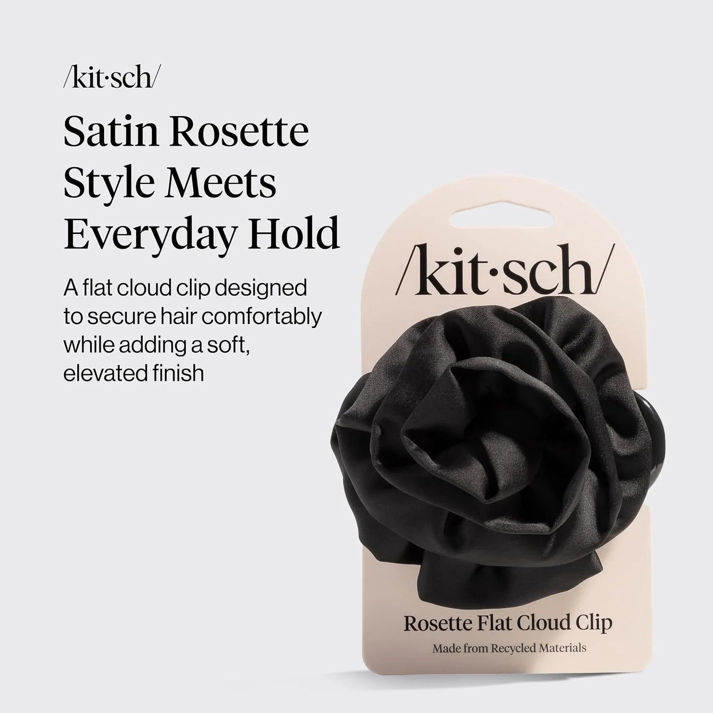 Kitsch Medium Satin Rosette Flat Claw Clip for Women - Black, 1pc