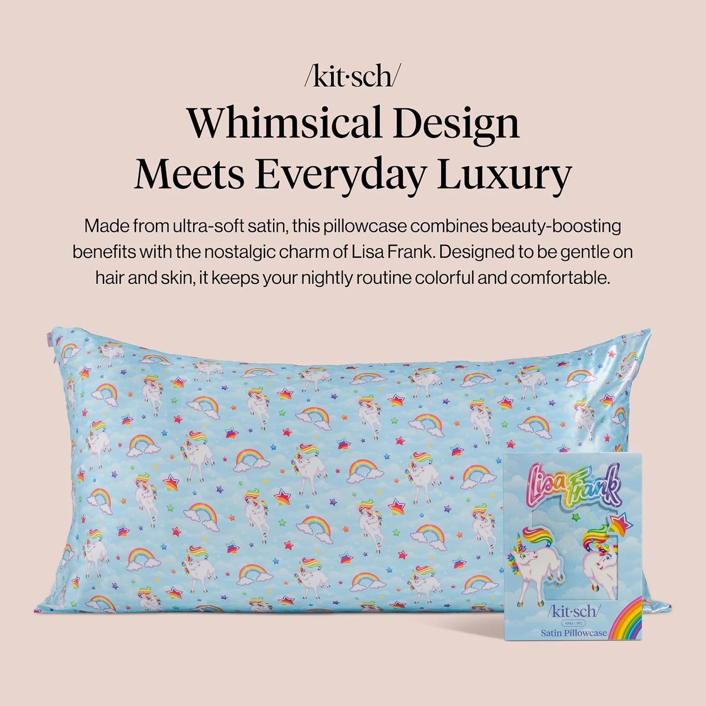 Lisa Frank x Kitsch Satin Pillowcase, Size 19x36 - Rainbow Leopard