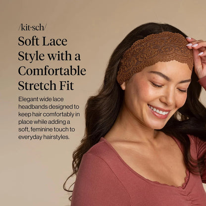 Kitsch Lace Wide Headbands for Women Non Slip - Cherry Lacquer & Dusty Pink