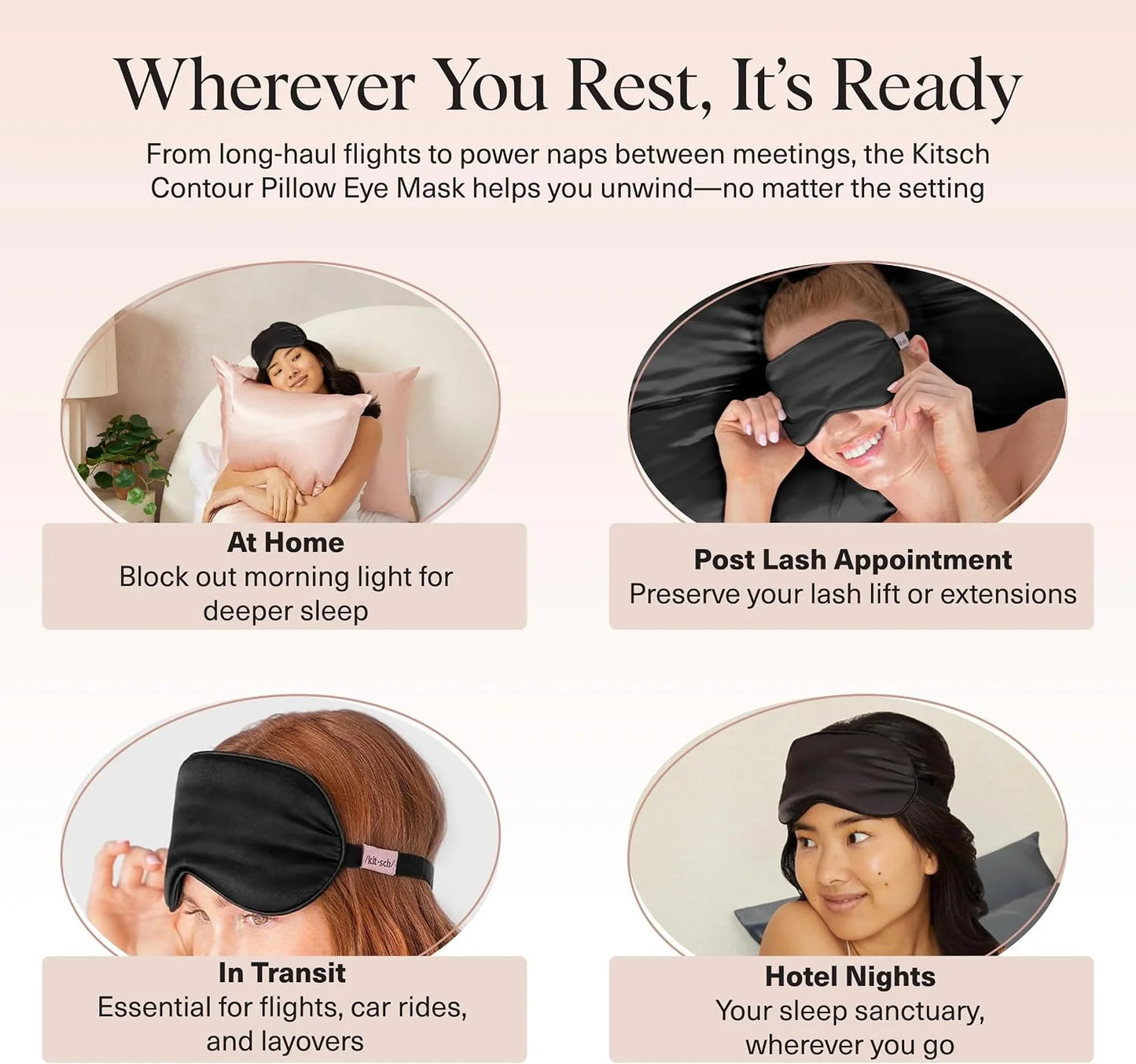 Kitsch Contour Satin Sleep Mask | Eye Masks for Sleep - Charcoal