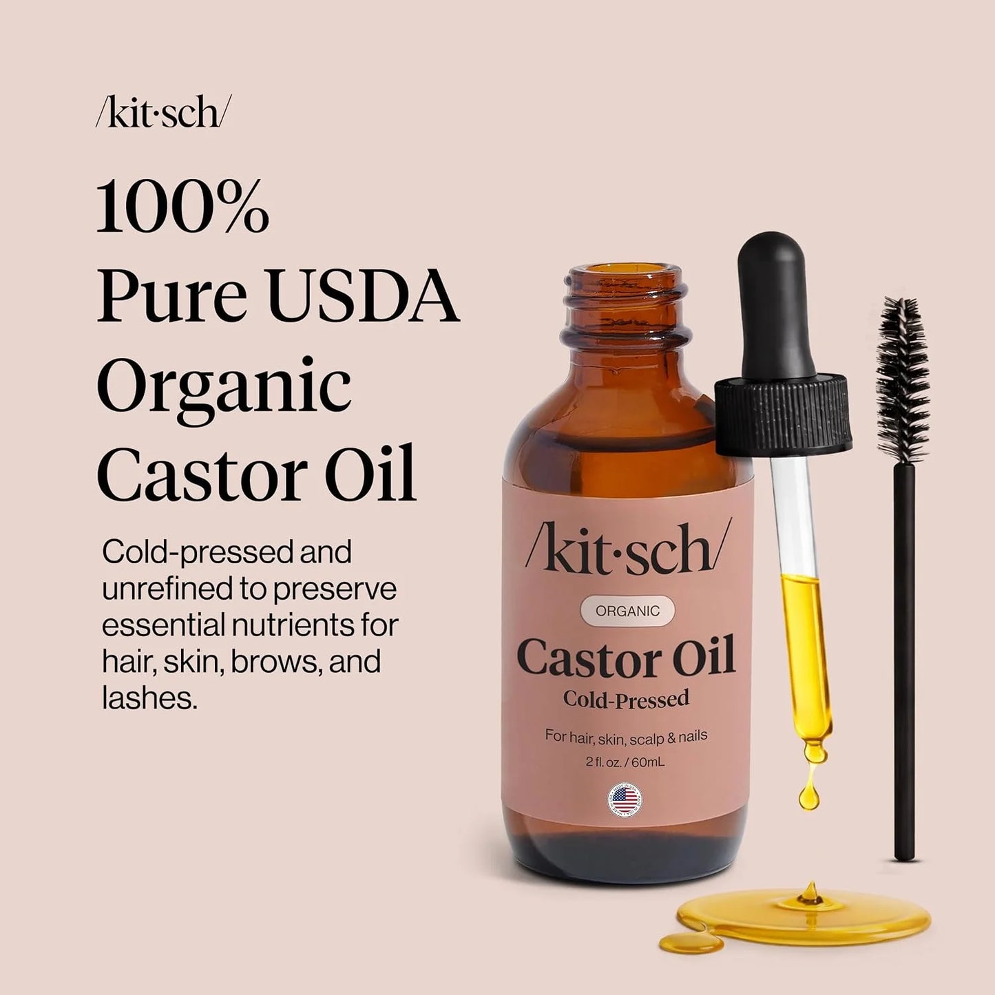 Kitsch 100% Pure Castor Oil Organic Cold Pressed - 2 oz