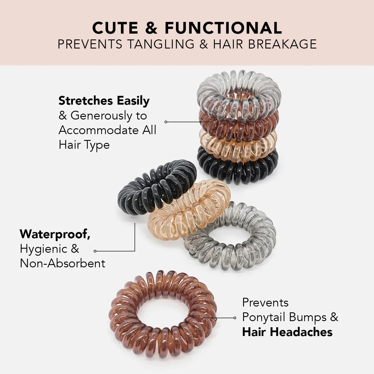 Kitsch Spiral Hair Ties for Women | Ponytail Holders - Brunette, 8 Pcs