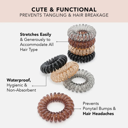 Kitsch Spiral Hair Ties for Women | Ponytail Holders - Brunette, 8 Pcs