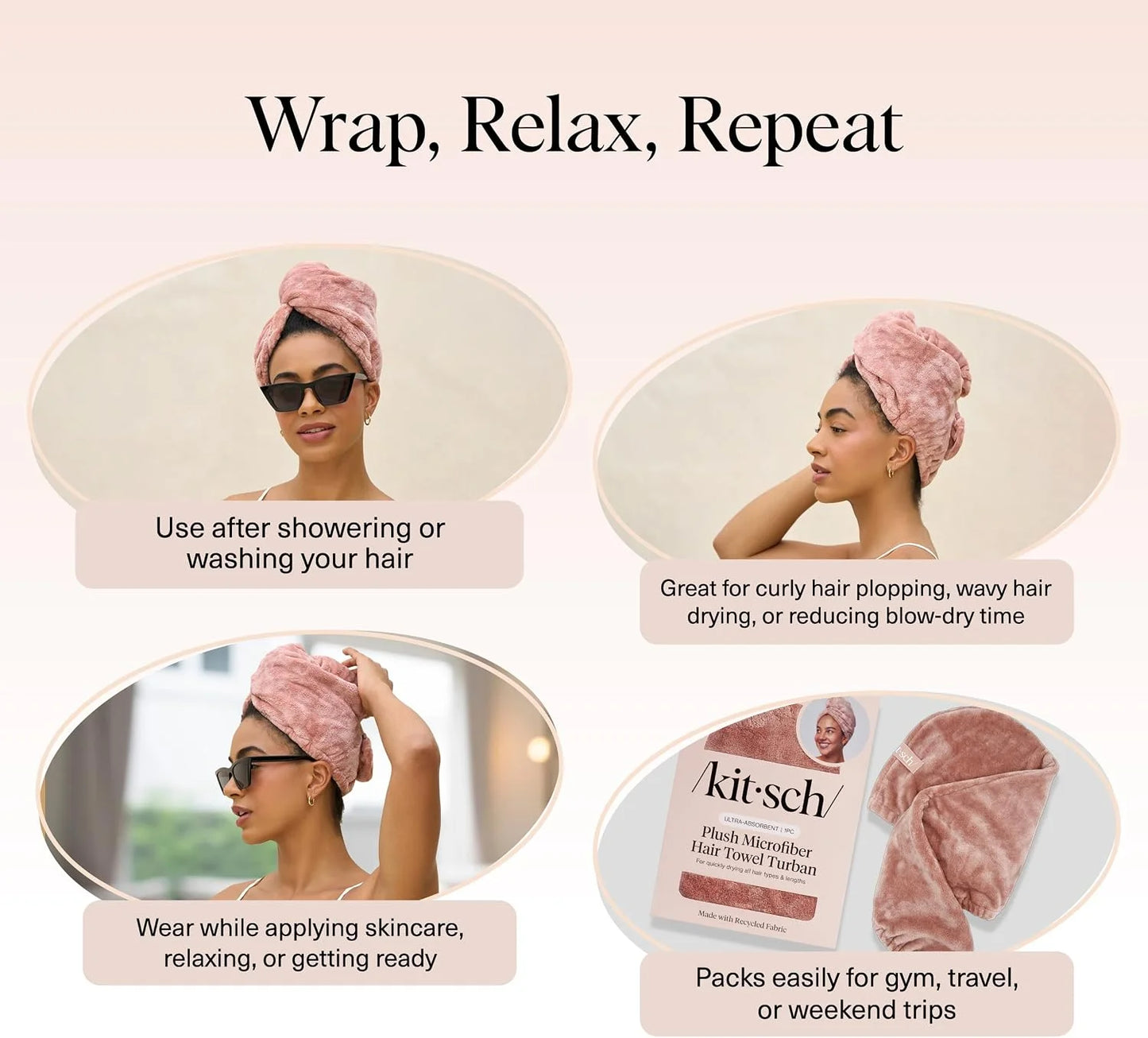 Kitsch XL Microfiber Hair Towel Wrap for Women