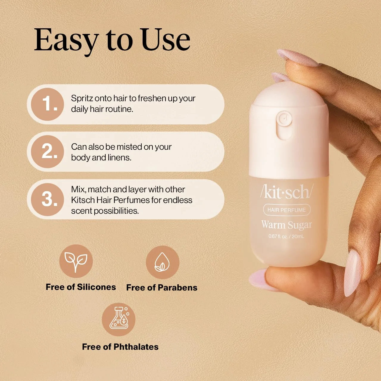 Kitsch Hair Perfume for Women – Hair Spray & Body Mist – Amber Shores, 20mL