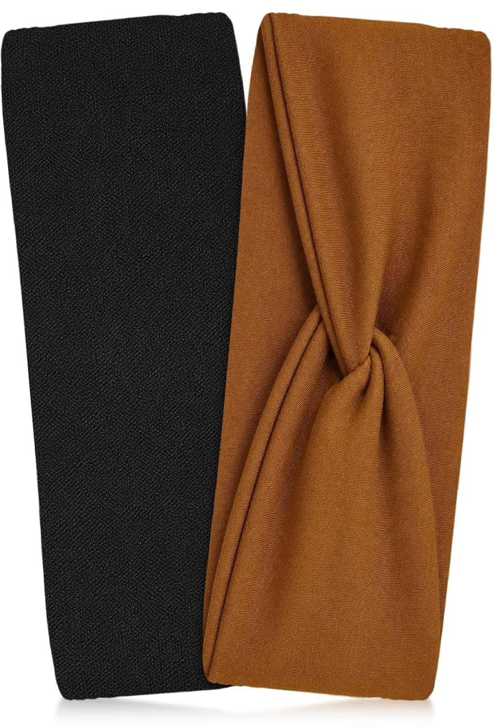 Kitsch Wide Headbands for Women Non Slip - Black and Camel, 2pcs