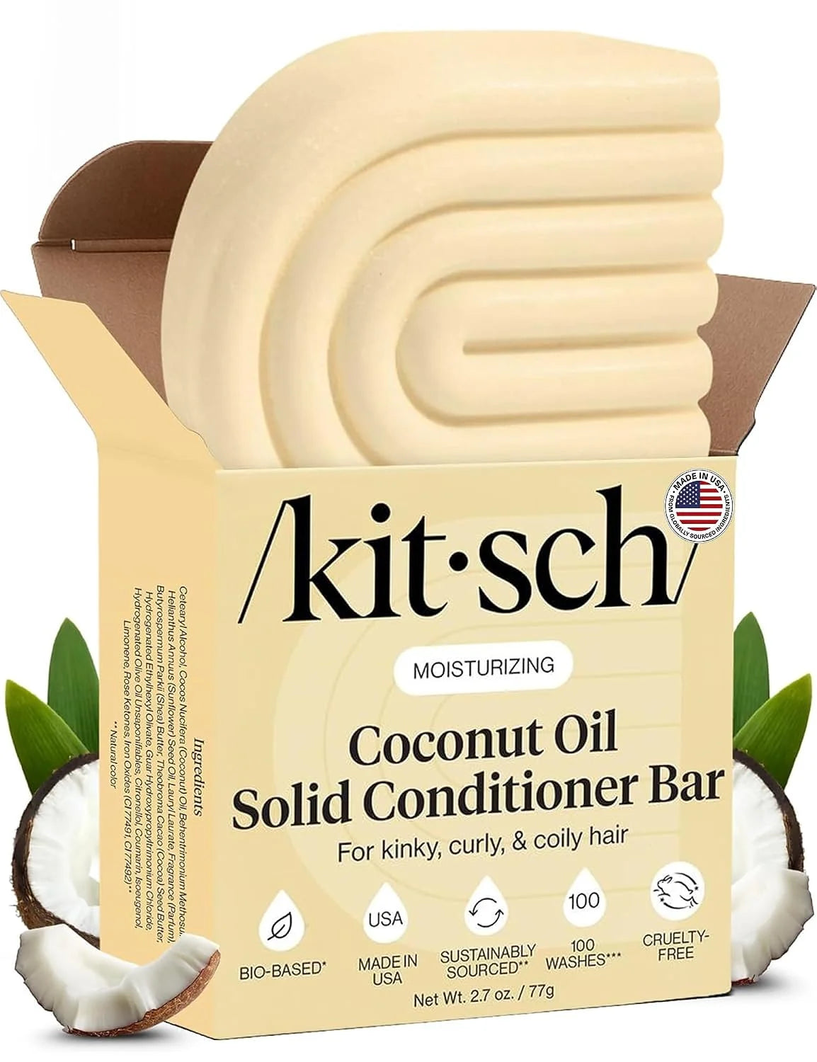 Kitsch Coconut Oil Conditioner Bar Soap for Hair Care - Made in USA, 3 oz