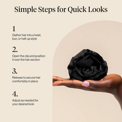 Kitsch Medium Satin Rosette Flat Claw Clip for Women - Black, 1pc