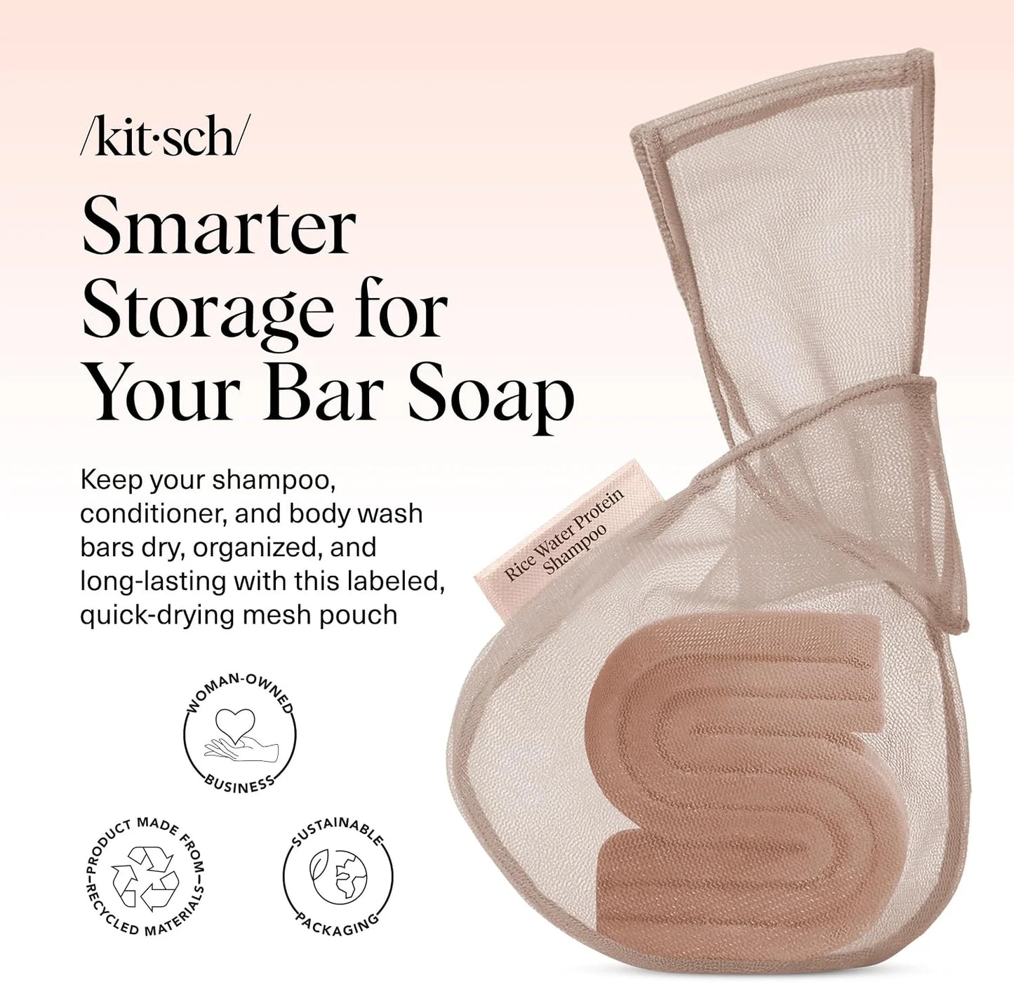 Kitsch Soap Saver Bag – Patented Mesh Bag Soap Holder with Tag Identifier