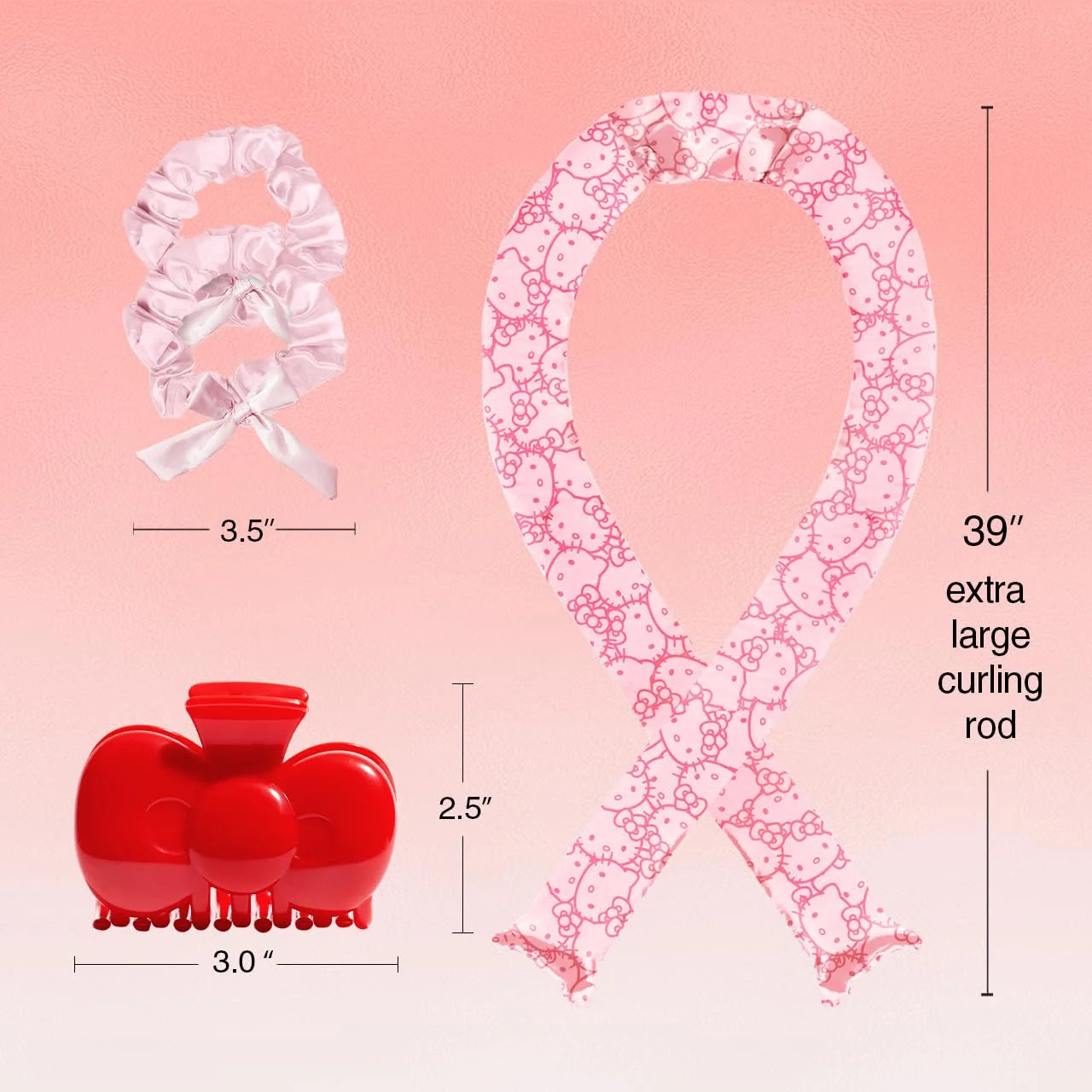Hello Kitty x Kitsch Satin Flexi Rods, Heatless Curling Rod - 4pc Set