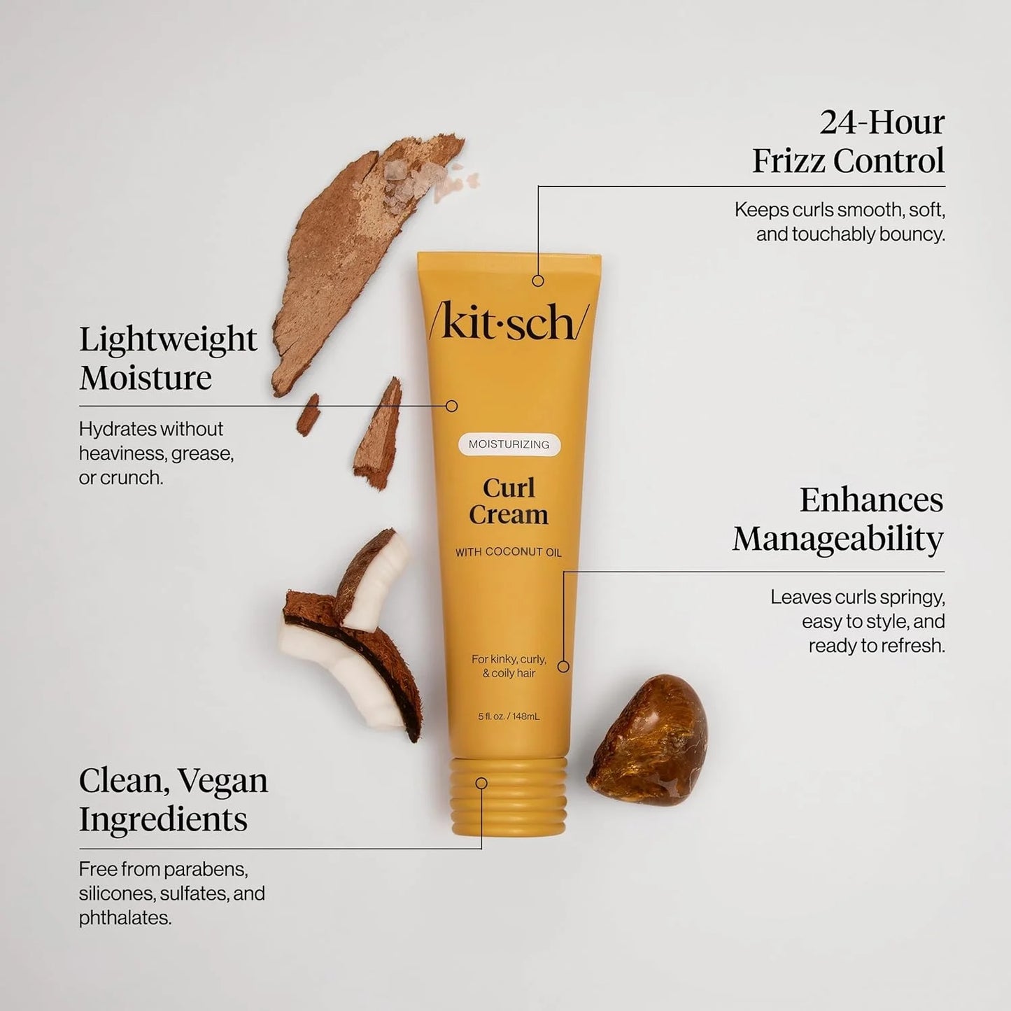 Kitsch Moisturizing Curl Cream for Curly, Wavy Hair – 5oz