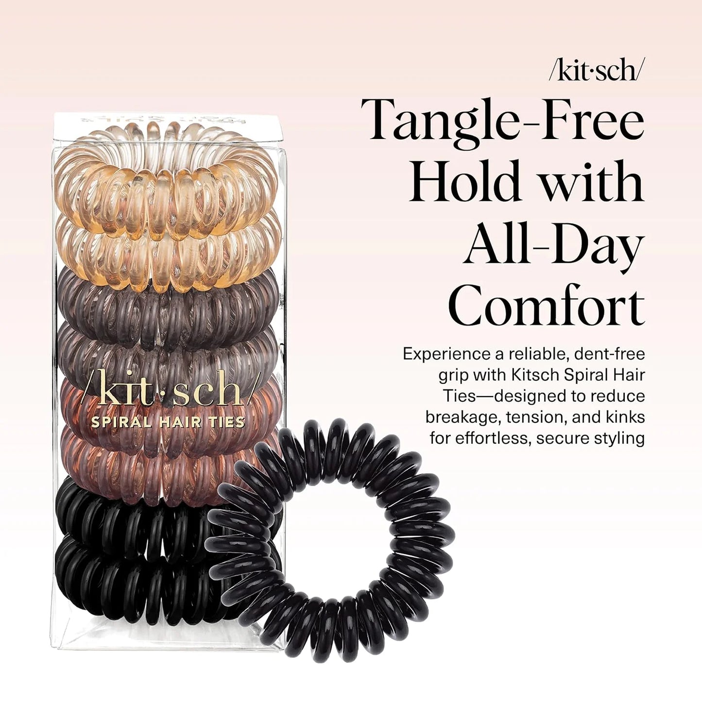 Kitsch Spiral Hair Ties for Women | Ponytail Holders - Brunette, 8 Pcs