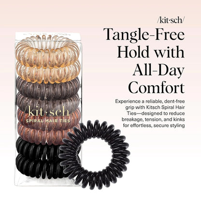 Kitsch Spiral Hair Ties for Women | Ponytail Holders - Brunette, 8 Pcs