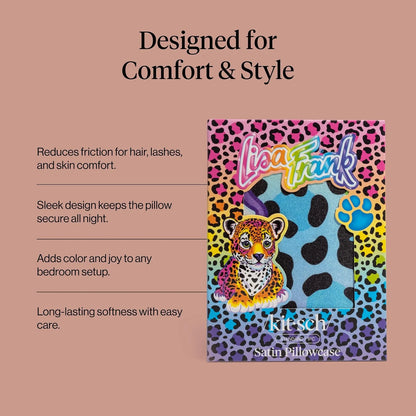 Lisa Frank x Kitsch Satin Pillowcase, Size 19x36 - Rainbow Leopard