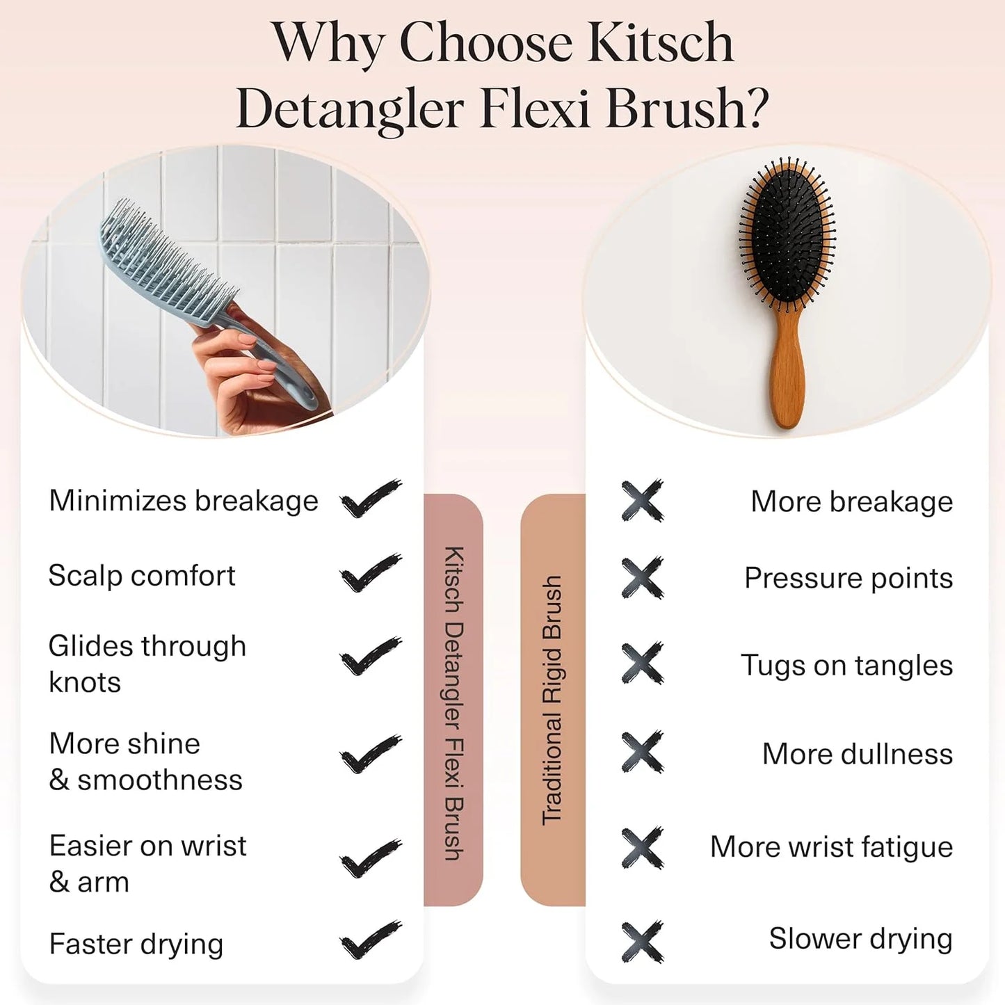 Kitsch Flexi Flow Detangler Brush, Hair Brushes For Women - Soft Violet