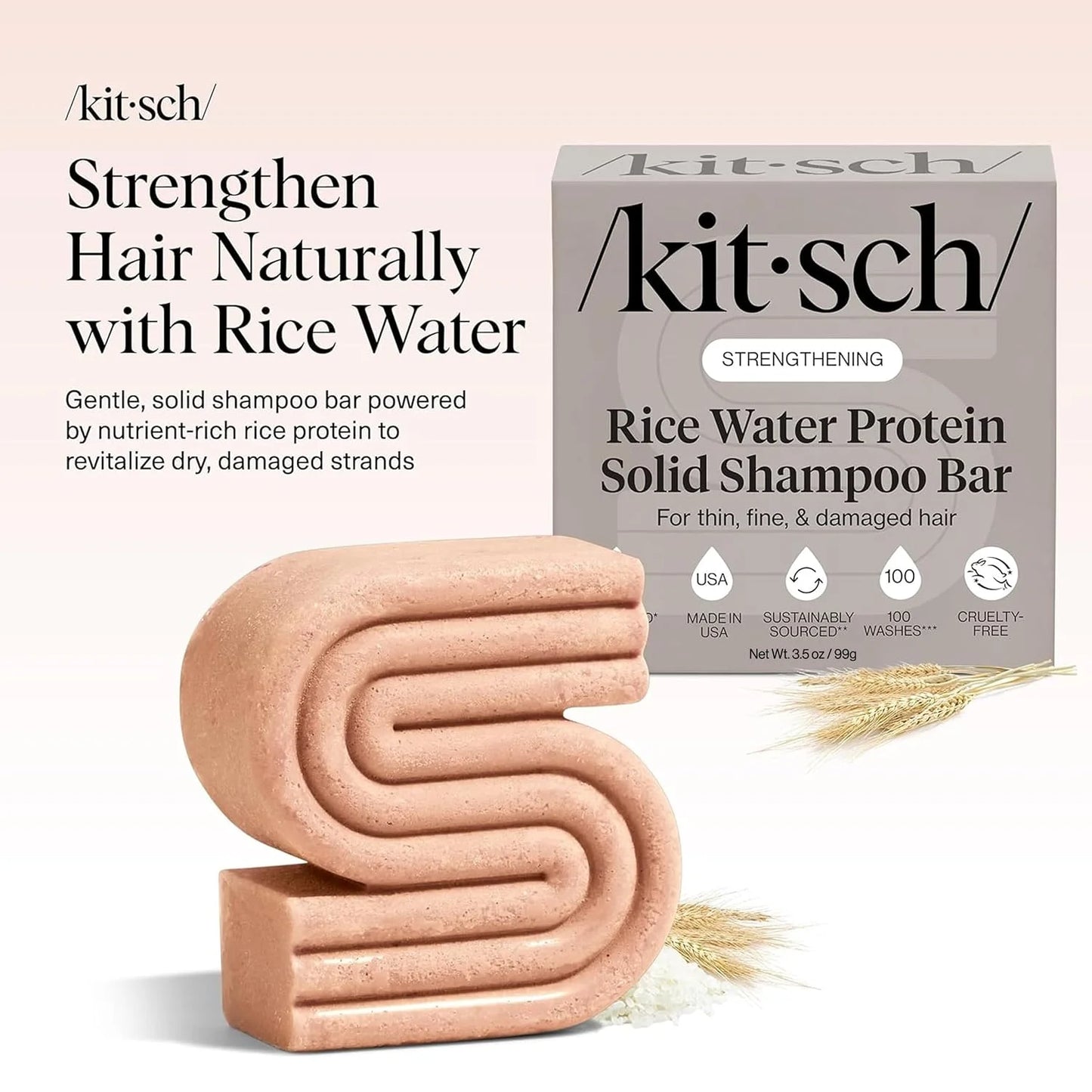 Kitsch Rice Water Shampoo Bar Soap for Hair Growth – Made in USA, 3.5 oz