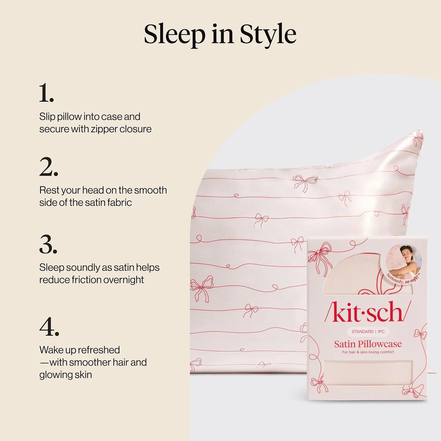 Kitsch Satin Pillowcase with Zipper - Standard Size, Haze Blue