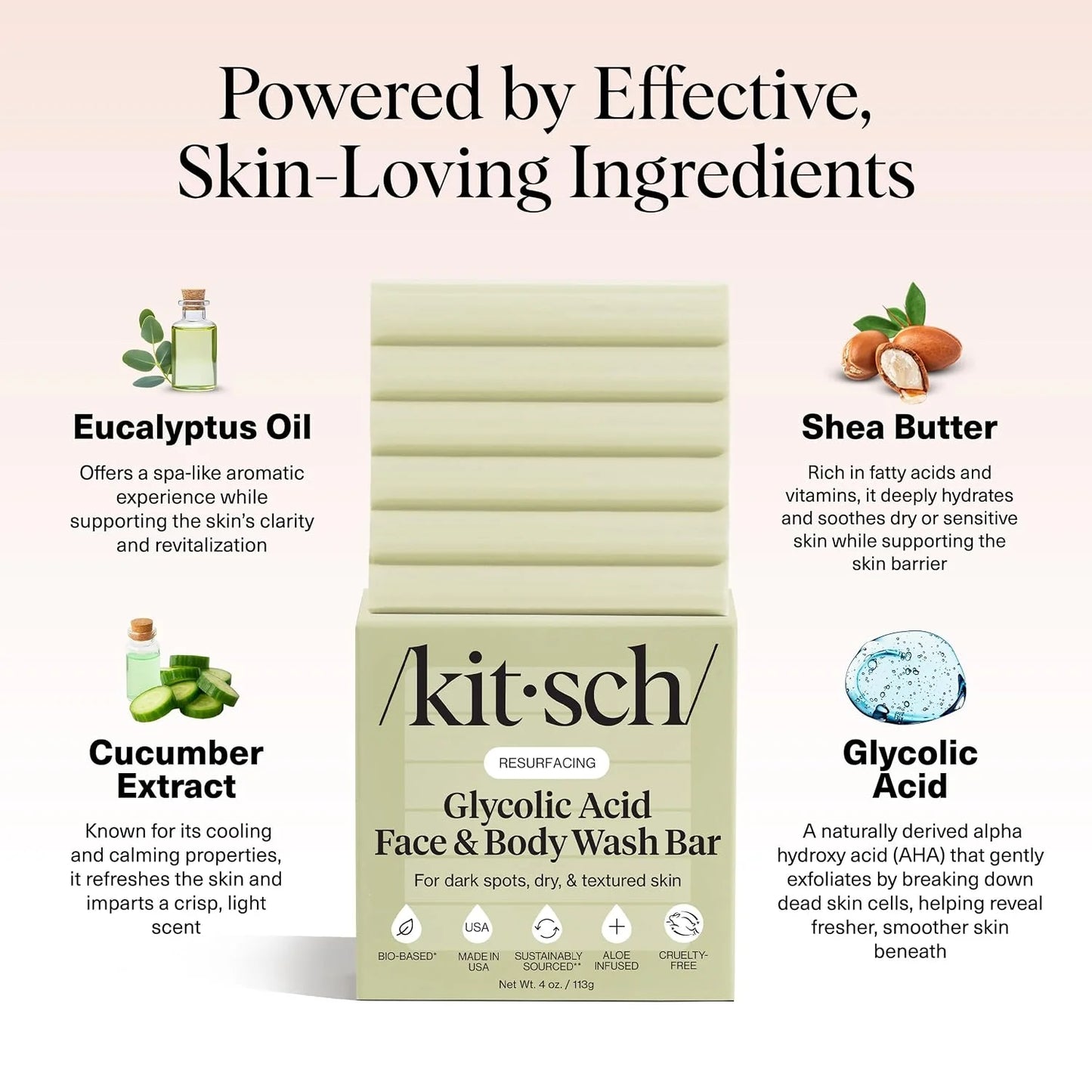 Kitsch Charcoal Soap Body Wash Bar for Cleansing – Made in USA, 4 oz