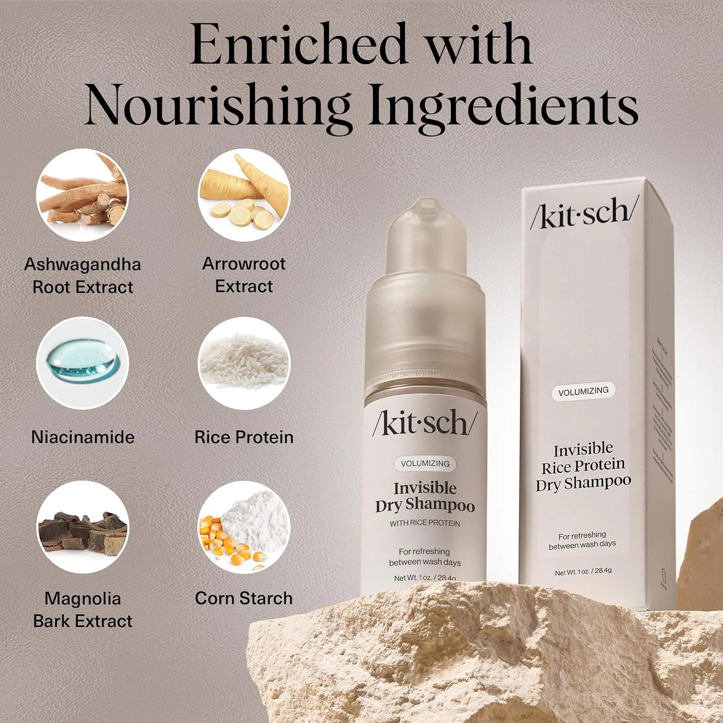 Kitsch Volumizing Rice Protein Dry Shampoo Powder Pump - Invisible 1oz