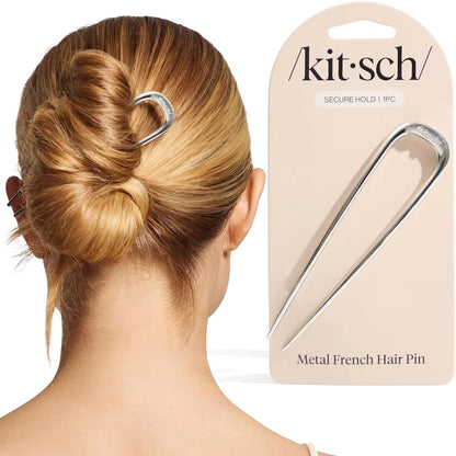 Kitsch Mini Metal French Hair Pin & Hair Clips for Women - Silver, Set of 3