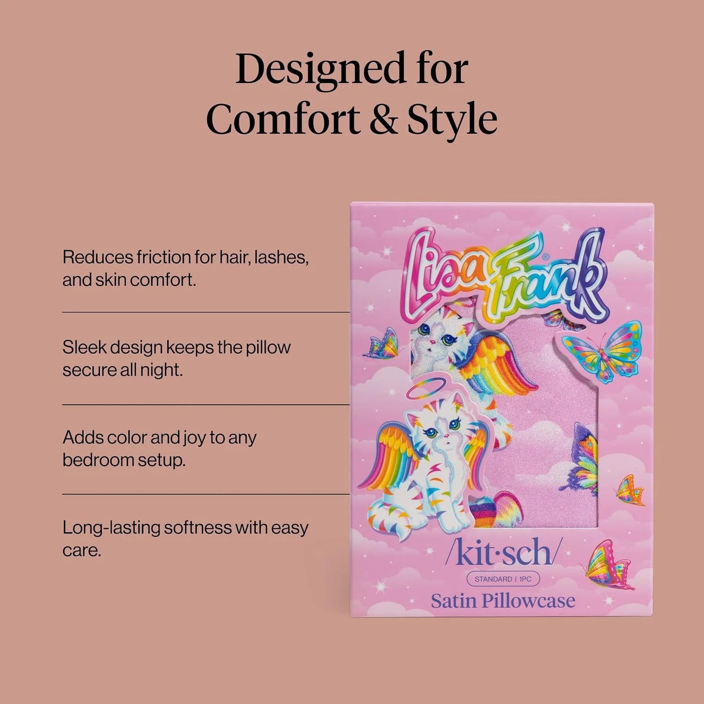 Lisa Frank x Kitsch Satin Pillowcase, Size 19x36 - Rainbow Leopard